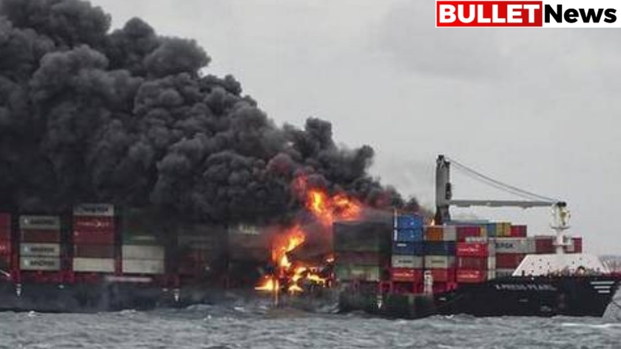 burning ship with chemicals